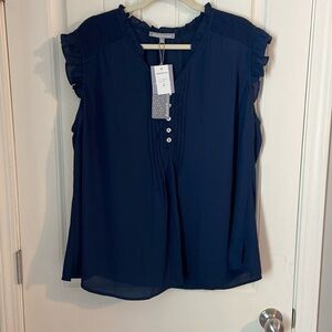 NWT 2X Daniel Rainn Sleeveless Ruffle Accent Top